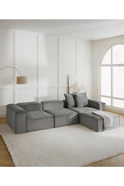 Mobilya Depom Mode Soft Köşe Koltuk Takımı 4 Modül Açık Antrasit Renk Babyfac...