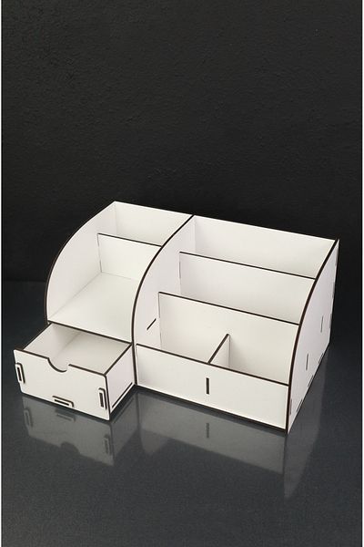 kutuTR Wooden Desktop White Pen Holder and Box Organizer - Assembled Product