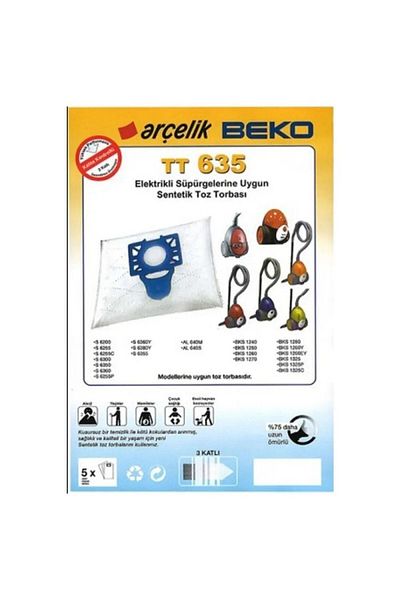 Universal Beko Bks1260 - Vacuum Cleaner Dust Bag Tt 635, Pack of 5