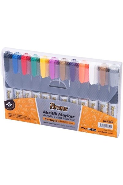 Brons Akrilik Marker Kalem Seti 12 Renk Br-4000