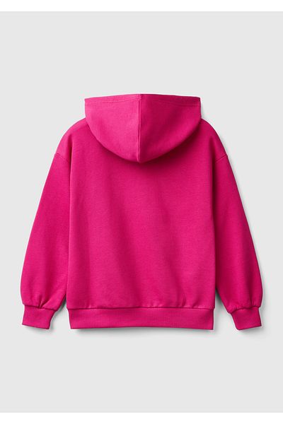United Colors of Benetton Fuchsia Tweety Printed - Girl's Hooded Off Shoulder Sweatshirt
