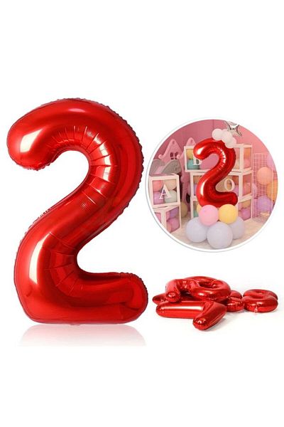 MFM 2 Years Red 100 cm Folly Balloon - Number Detailed