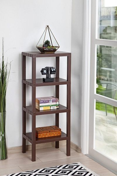 DEYHOME OMBEG Raft modular cu 4 niveluri Organizator baie Bucătărie Salon Organizator grădină Maro Asamblare practică