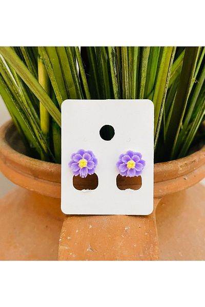 1PARÇAMAVİ Lilac Flower Non-Perforated Girl's Earrings with Ear Clip