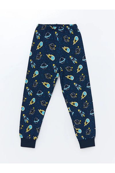 LC Waikiki Lcw Kids Boy's Pajama Set - Navy Printed, Crew Neck, Long Sleeve