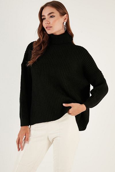 Lela Pulover cu guler roscat cu croiala lejera cu nervuri 4615128