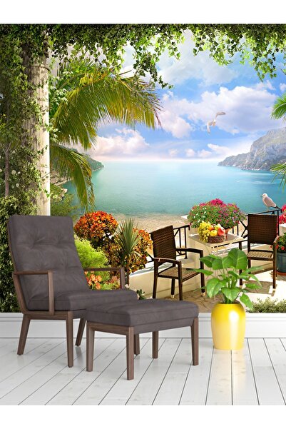 dreamwall Deniz Manzaralı Balkon Desenli Tekstil Duvar Kağıdı
