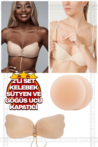 İnfeta 2li Set Ten Renk Kelebek Sütyen Ve Nipple Pad Yapışkanlı Göğüs Ucu Kap...