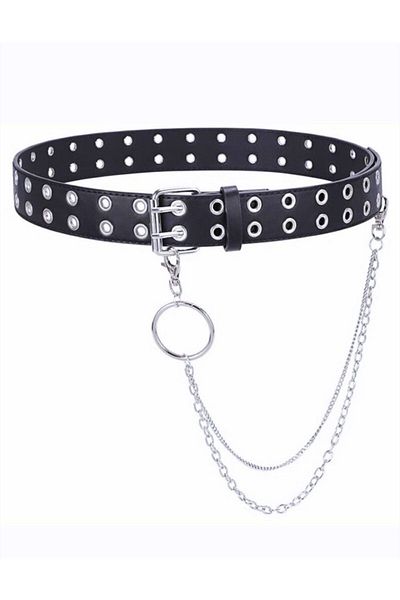 Kemerix Black Chain Women's Belt with Bird Eyes
