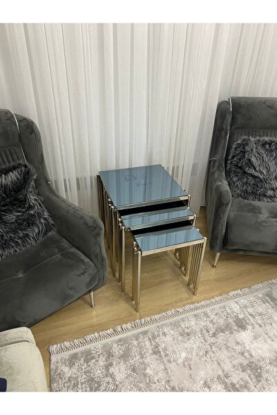 Ekgconcept Piyano Kare Sehpa 3'lü Gümüş