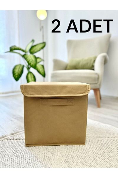 harev home collection 2 Pieces In-Cabinet Laundry and Toy Organizer with Beige Lid - Folding Storage Box 30X30X30 cm