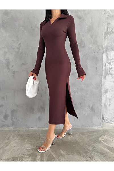 BE CHİC Rochie de damă cu decolteu polo - mânecă evazată, lungă și dreaptă Ma...