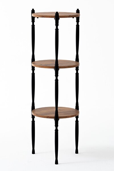 Modalife Puzzle Salon&Oturma Odası Yuvarlak Raf - Atlantik Çam&Siyah