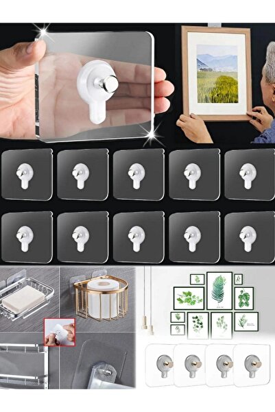 Blue Home Lıght 10 Adet Süper Güçlü Çerçeve Askısı Pin Delgisiz Vidalı Tırnak Kanca Yapışkanlı Raf Tutucu Askı
