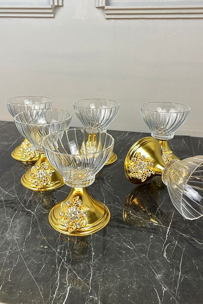 MAY HOME 6-Piece Metal Gold Footed Glass Magnolia Catering Snack Bowl