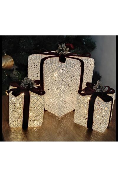 Kordelyadesign shop Yılbaşı ağacı altı Led ışıklı 3 lu Set kutu