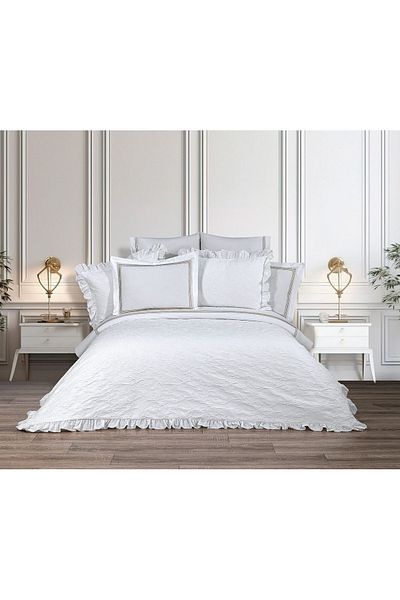 rüya pike Lady-White Double Ruffled 100% Cotton Bedspread Set