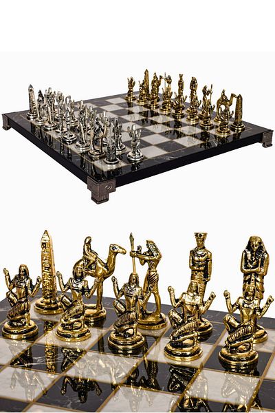 Cooper Chess Metal Chess Set| 30cm Marble Patterned Chessboard| Ancient Egypt Cleopatra Nefertiti Figured