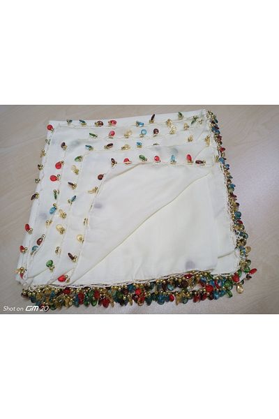 GÜNBATILI Handmade Crystal Drop Beaded Writing, Cheesecloth Yemeni, Scarf, 4 Edge-Embroidered