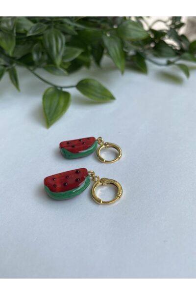 Neta Kadın Murano Cam Karpuz Figür Altın Kaplama Meyve Küpe