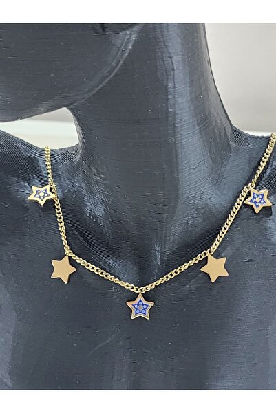 Aylish Bijuteri قلادة من الفولاذ باللون الأزرق الذهبي