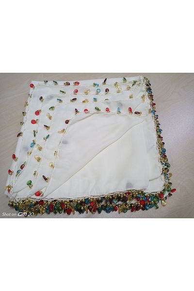GÜNBATILI Handmade Crystal Drop Beaded Writing, Cheesecloth Yemeni, Scarf, 4 Edge-Embroidered