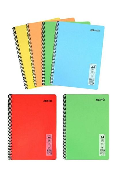 Mynote A4 Checked Notebook - 6 Different Colors, Spiral Ring Pp Cover, 72 Sheets