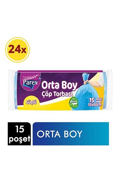 Parex Medium Size Strong Garbage Bag - 55X60 Cm, 15 Pieces, Blue, 24 Packs