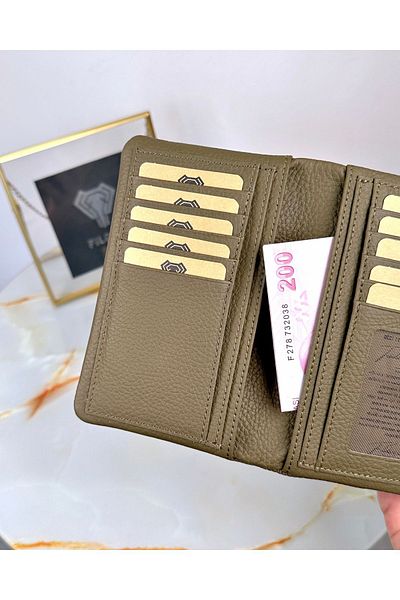 Fil Deri Genuine Leather Women's Wallet - with Magnet, Card Holder, Multiple Compartments and Coin Compartment