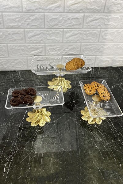 MAY HOME Kand Madlen Glass Serving Set 3 Pieces Glass Serving Rack with Metal Legs