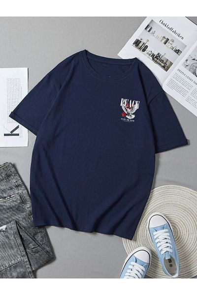 DEEPSENCE Μπλουζάκι Navy Blue Unisex Oversize - Εκτύπωση πλάτης PEACE Dove