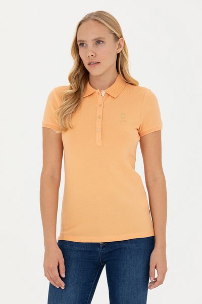 U.S. Polo Assn. Tricou portocaliu de bază cu gât polo pentru femei