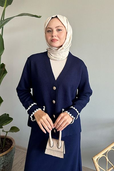 InStyle Navy Blue Knitwear Set - Skirt with Stitching Detail