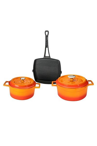 Lava Trendy 5 Piece Orange Cast Iron Cookware Set
