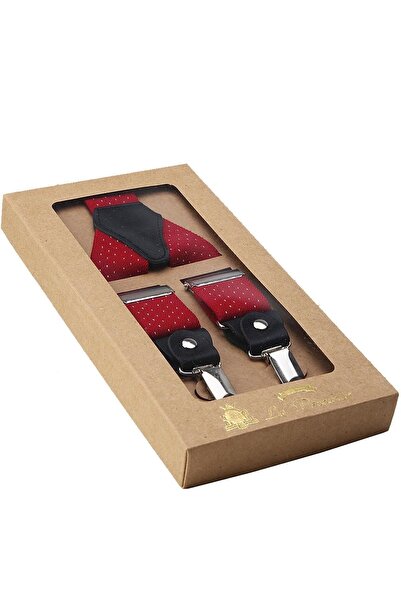 Kravatkolik Red Color Leather Connected Men's Trouser Strap Pan44