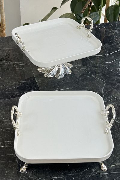MAY HOME 2-Piece Porcelain Silver Tableware and Presentation Set - Catering and Breakfast