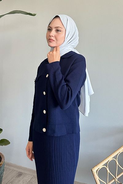 InStyle Navy Blue Knitwear Dress Set with Jacket