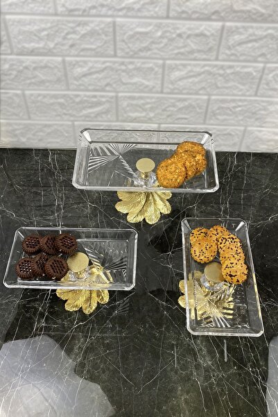 MAY HOME Kand Madlen Glass Serving Set 3 Pieces Glass Serving Rack with Metal Legs