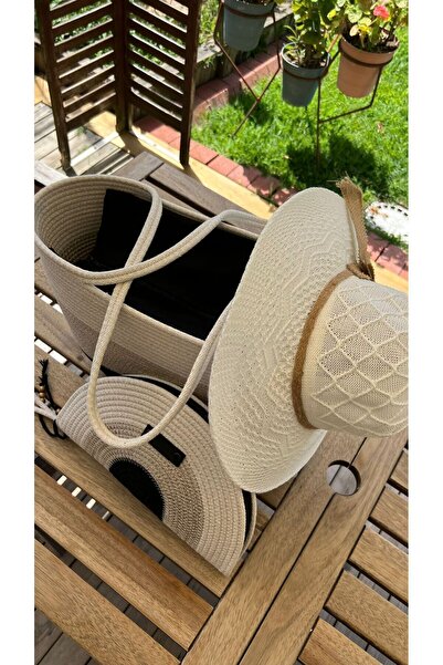 DOUBLE KNOT DESİGN 3lü Takım Plaj Çantası , El Çantası Clutch, Şapka, Totebag...