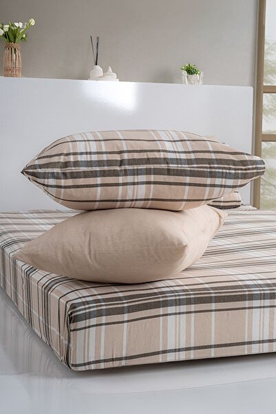 KetraHome Maljuna Bohemo - Cappuccino Plaid Elastic Sheet Set