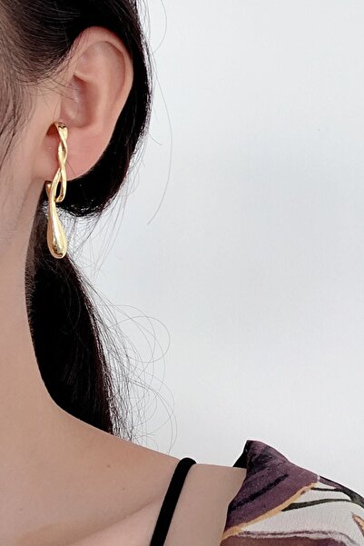 Dora Accessories Damla Şeklinde İki Kulak Farklı Altın Renk Küpe