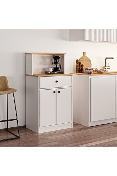 Antec Design Mocha Kahve Köşesi Çok Amaçlı Dolap Beyaz Çam
