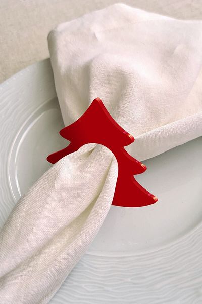 Story Christmas Pine Tree 6-Piece Red Color Acrylic Napkin Ring Napkin Ring