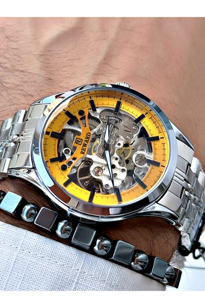 Reward Men's Silver Color Automatic Wrist Watch and Steel Cord - Bracelet Included