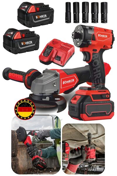 BÖHRER ALMAN V598 SÜPER İKİSİ BİR ARADA SET 350NM SOMUN SIKMA VE 115MM AKÜLÜ TAŞLAMA