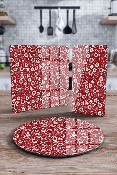 Decovetro Red Christmas Patterned 3-Piece Mixed Set - Glass Presentation Service