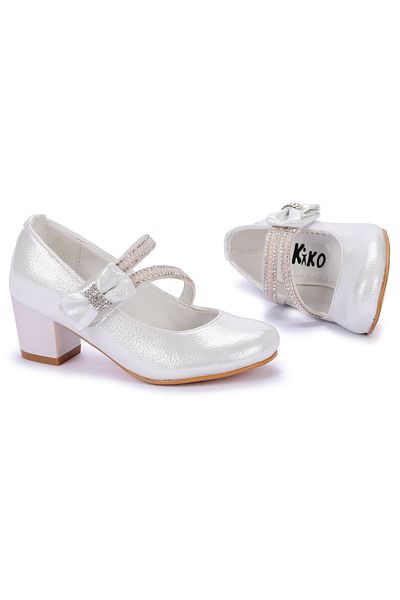 Kiko Kids Weiße Ballerinas mit Glitzersteinen für Mädchen, Abendschuhe
