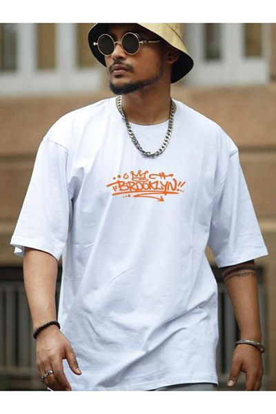 DEEPSENCE BROOKLYN Unisex Oversize Λευκό T-shirt - Εκτύπωση στην πλάτη