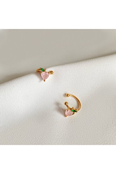 Okkostore Kadın Gold Renkli Şeftali Kıkırdak Küpe Earcuff