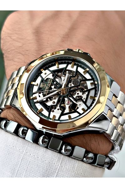 Reward Men's Silver Color Automatic Wrist Watch and Steel Cord - Bracelet Included
